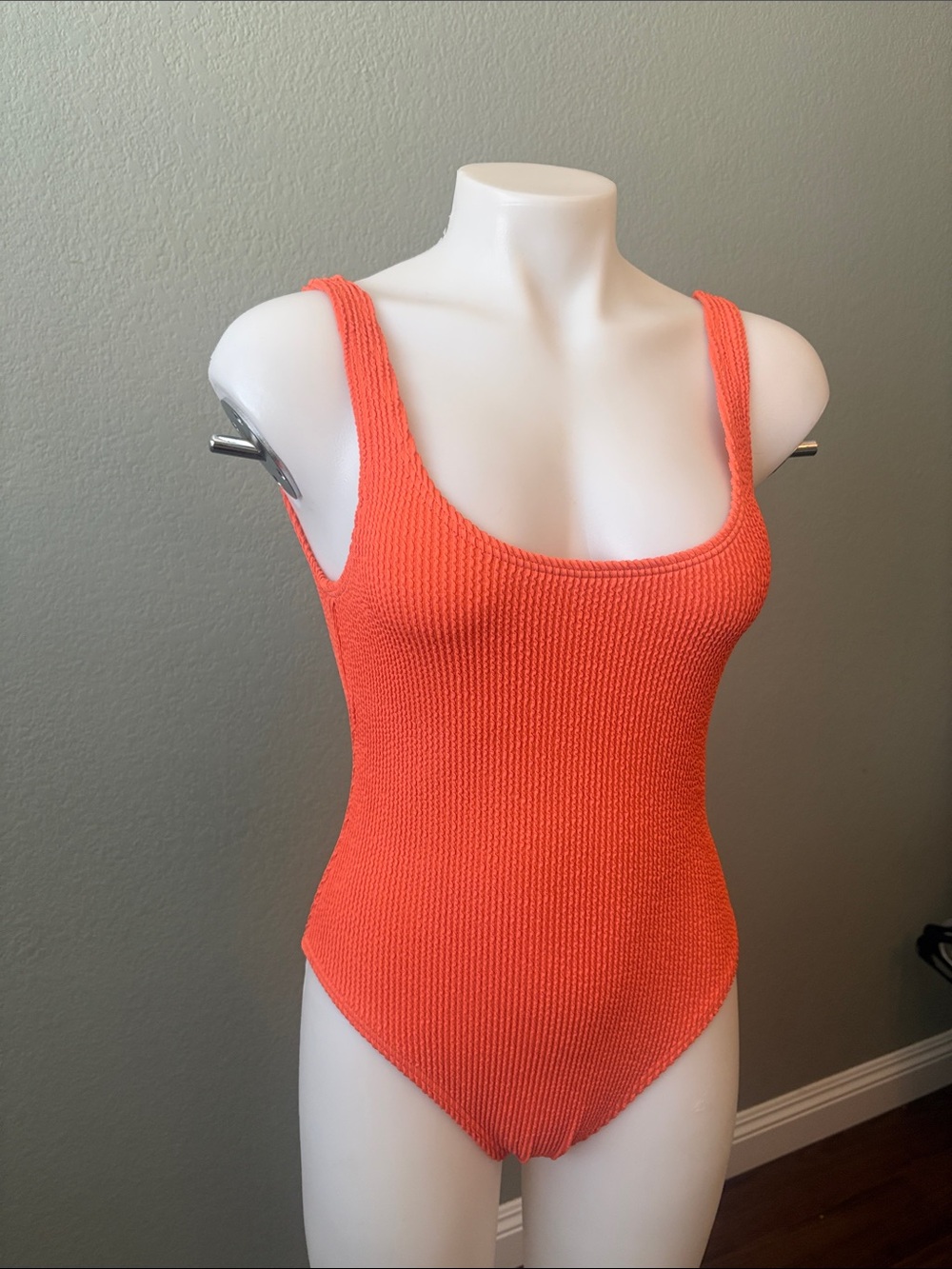 Billabong Coral Orange Textured Scoop One-Piece Swimsuit